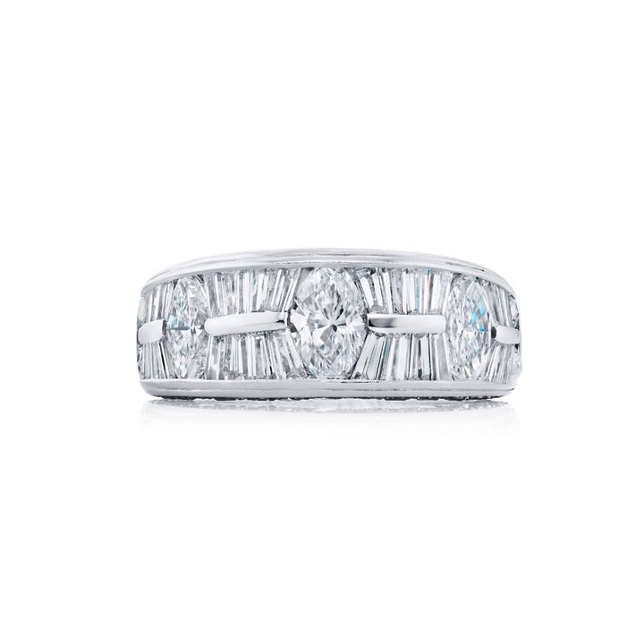 Platinum Marquise and Tapered Baguette Diamond Channel Set Band