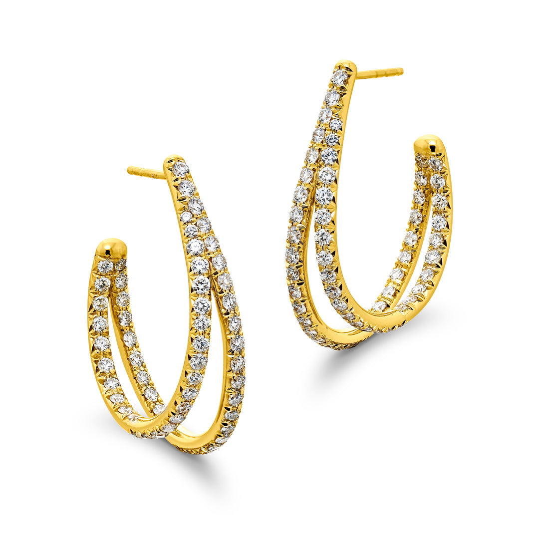 18K Yellow Round Diamond Split Hoop Earrings