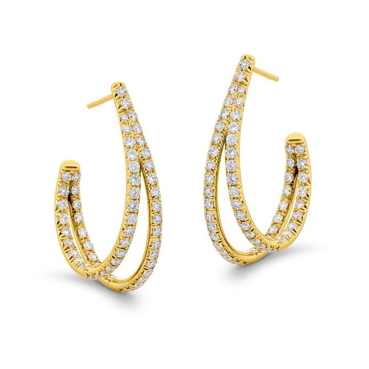 18K Yellow Gold Round Diamond Split Hoop Earrings