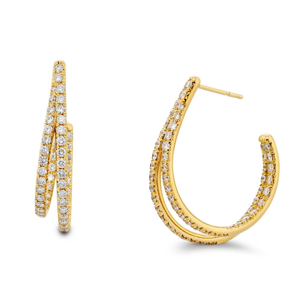 18K Yellow Gold Round Diamond Split Hoop Earrings