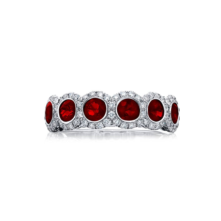 Platinum Round Ruby and Diamond Micro Pave Band