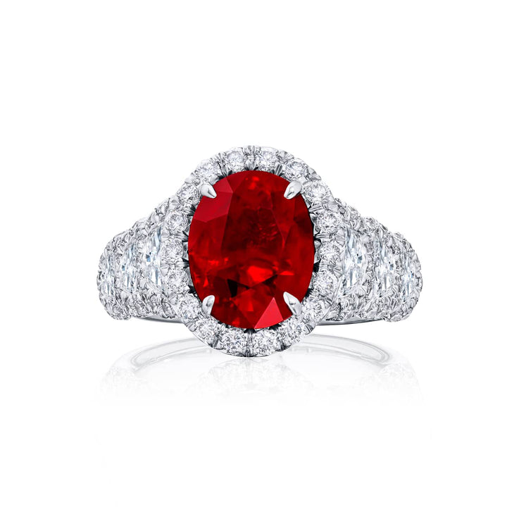 Platinum Oval Burmese Ruby Certified Micro Pave Ring