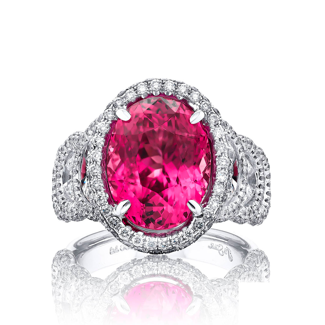 7.55 ct. Certified Pink Spinel & Diamond Micro Pave Ring in Platinum
