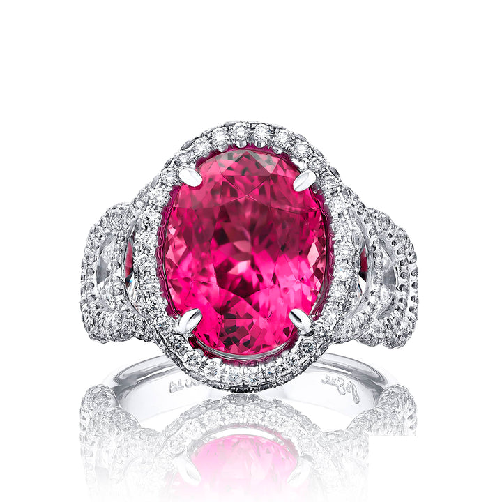 7.55 ct. Certified Pink Spinel & Diamond Micro Pave Ring in Platinum