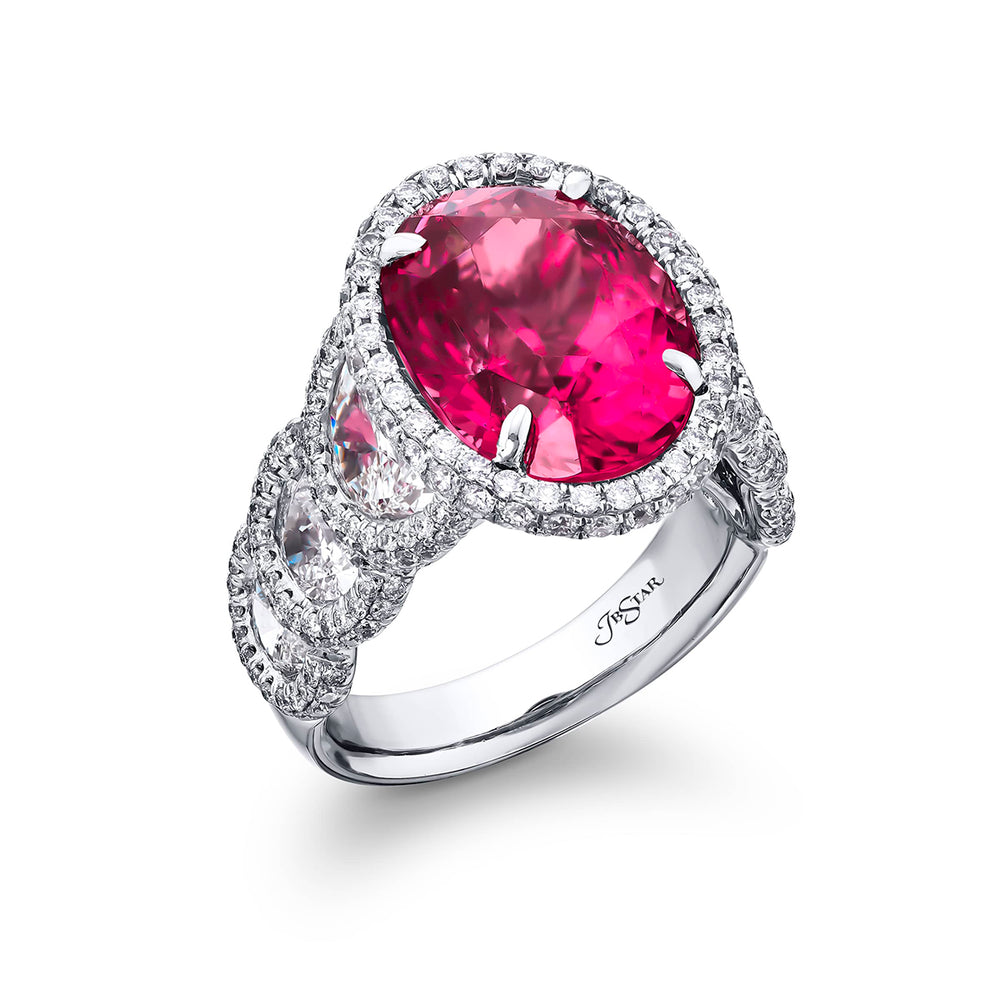 7.55 ct. Certified Pink Spinel & Diamond Micro Pave Ring in Platinum