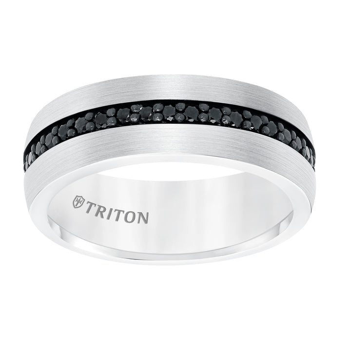 8MM Comfort Fit Brown Tungsten All Around Black Sapphire Band