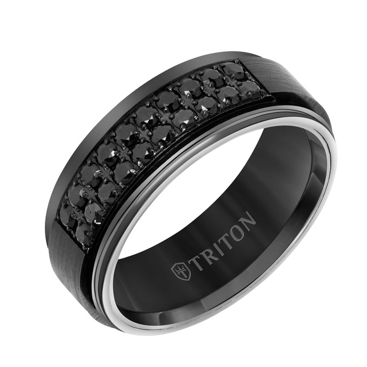 8MM Black Tungsten Carbide Ring - Black Sapphires & Step Edge