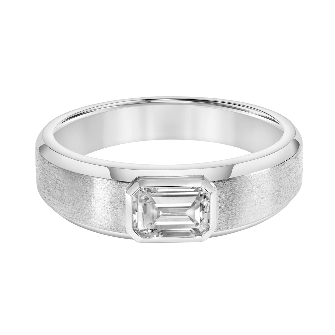 4mm Mens Modern Satin Band with East-West Emerald Lab-Grown Diamond