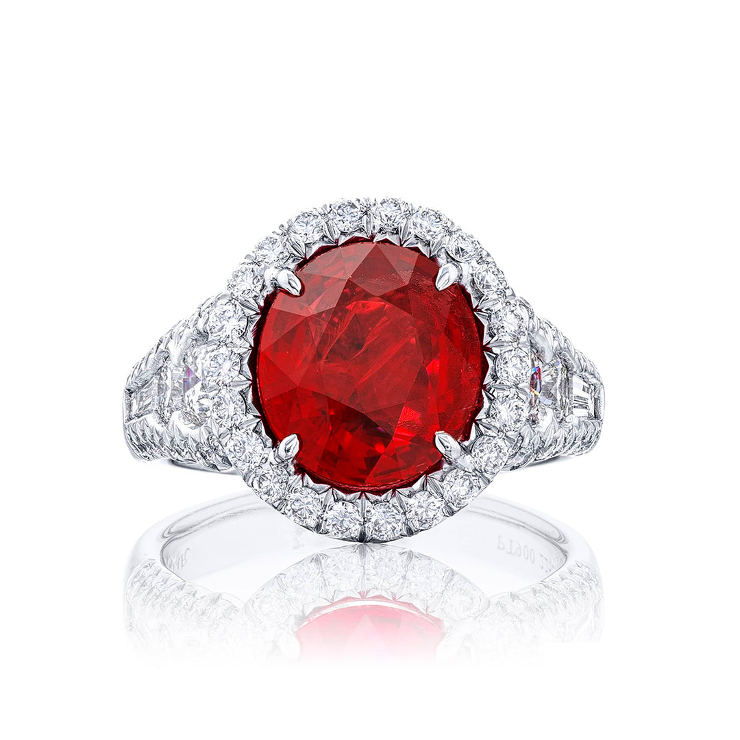 Platinum Oval Burmese Ruby Certified Micro Pave Ring