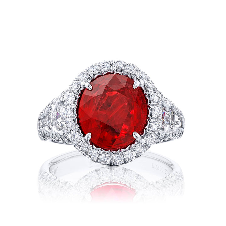 Platinum Oval Burmese Ruby Certified Micro Pave Ring