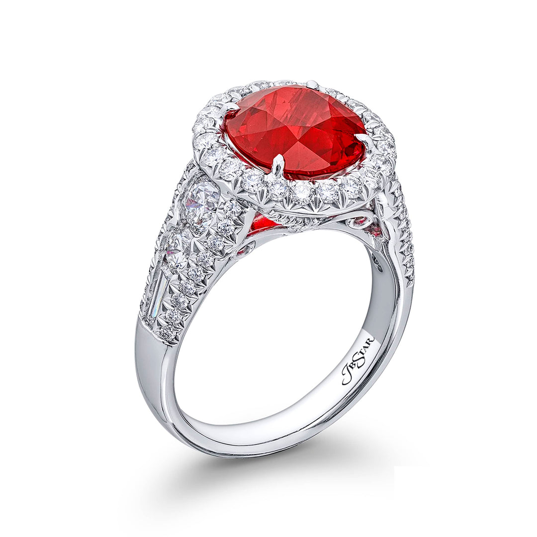 Platinum Oval Burmese Ruby Certified Micro Pave Ring
