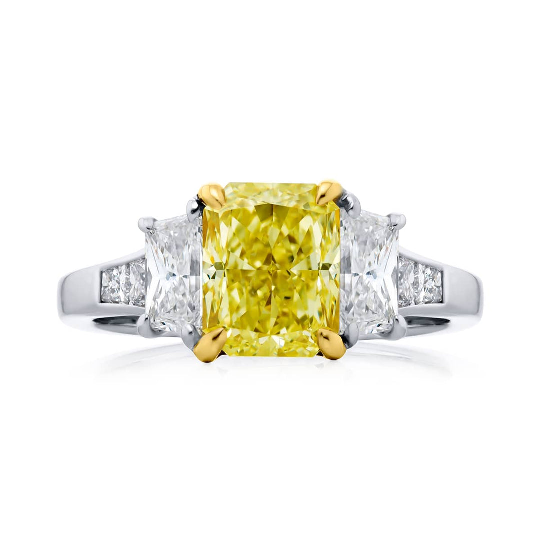 Platinum and 18K Yellow Gold Radiant-Cut Fancy Yellow Diamond Certified Ring