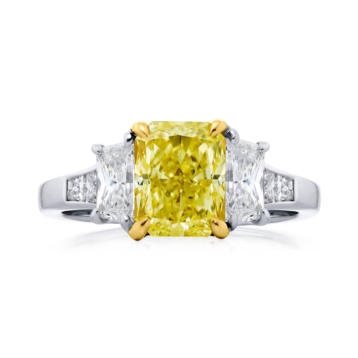 Platinum and 18K Yellow Gold Radiant-Cut Fancy Yellow Diamond Certified Ring
