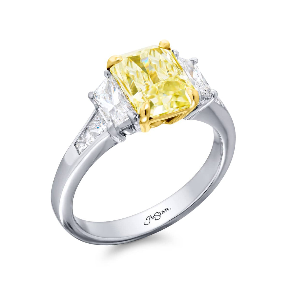 Platinum and 18K Yellow Gold Radiant-Cut Fancy Yellow Diamond Certified Ring