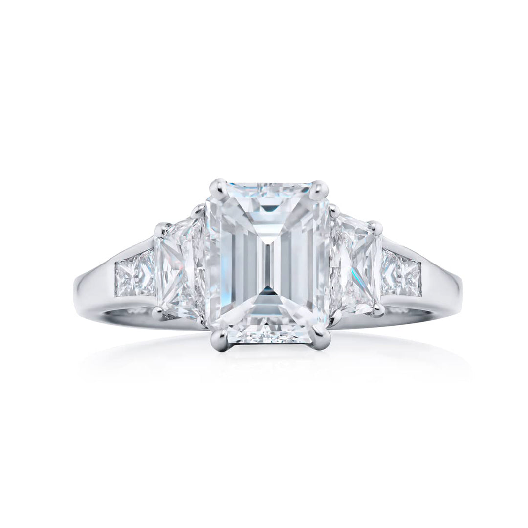 1.52 Ct Emerald Cut Diamond Engagement Ring Side Trapezoid Diamonds