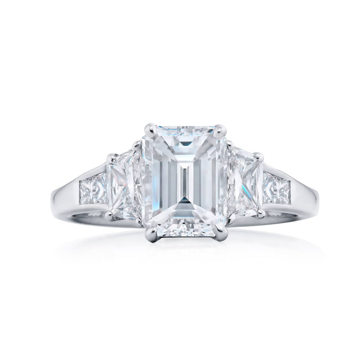 1.52 Ct Emerald Cut Diamond Engagement Ring Side Trapezoid Diamonds