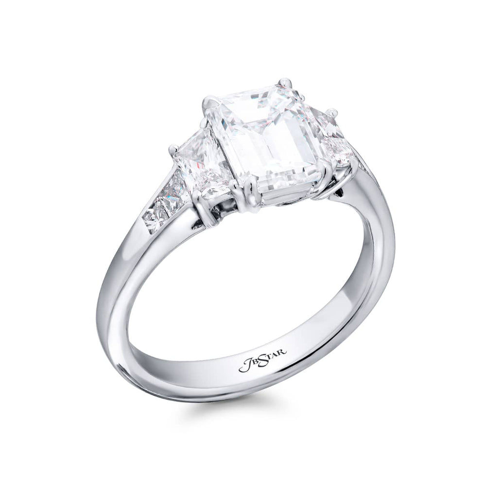 1.52 Ct Emerald Cut Diamond Engagement Ring Side Trapezoid Diamonds