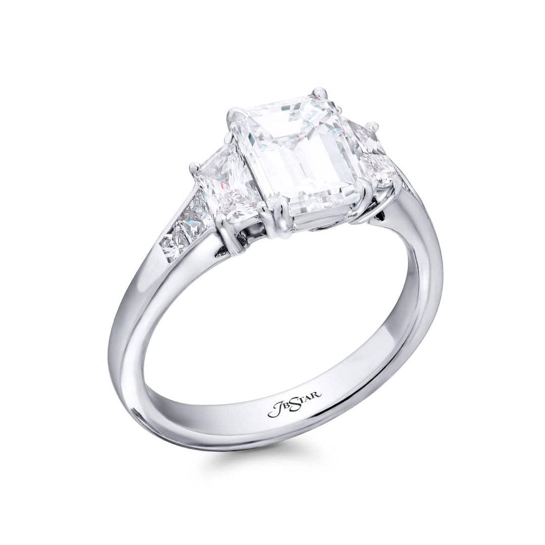 1.52 Ct Emerald Cut Diamond Engagement Ring Side Trapezoid Diamonds