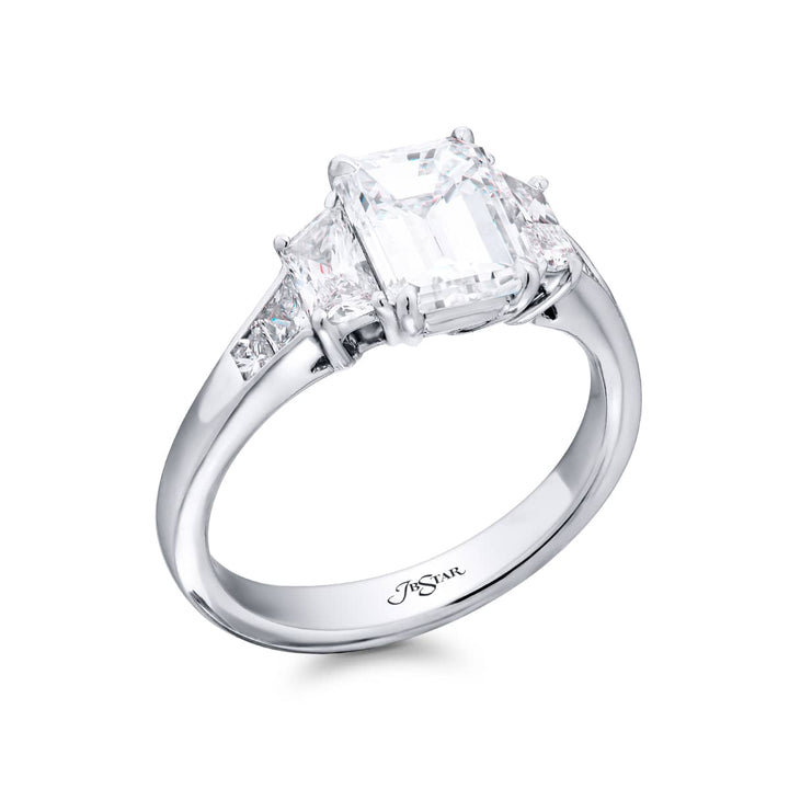 1.52 Ct Emerald Cut Diamond Engagement Ring Side Trapezoid Diamonds