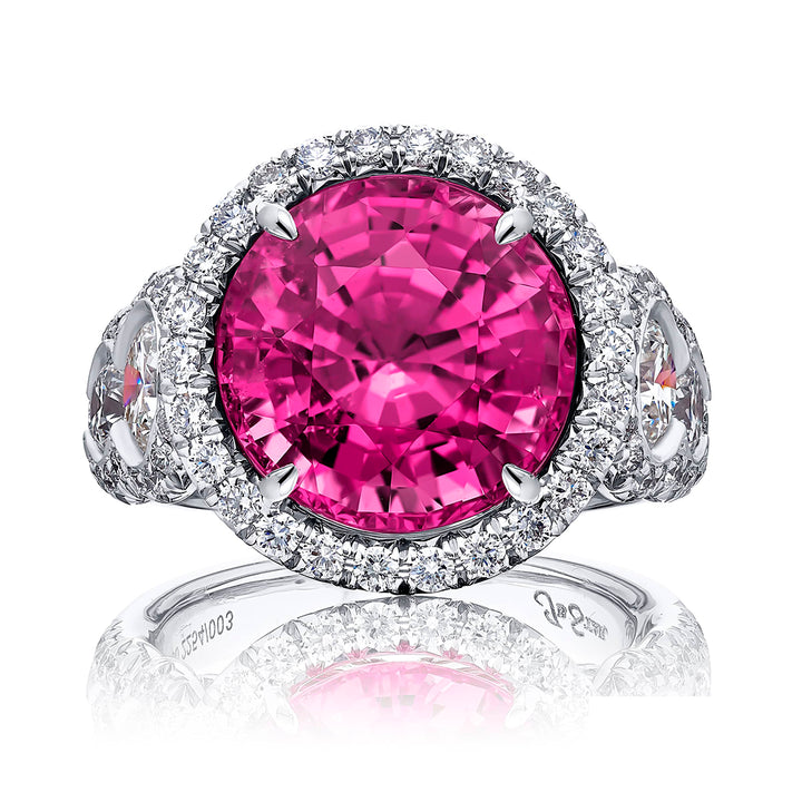 Platinum Round No-Heat Burmese Pink Spinel Certified Micro Pave Ring