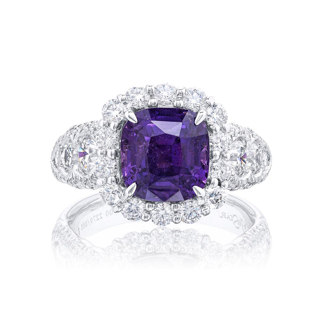 Platinum Cushion-Cut Purple Sapphire Halo Ring