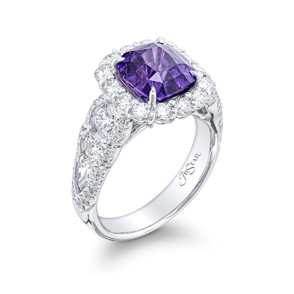 Platinum Cushion-Cut Purple Sapphire Halo Ring