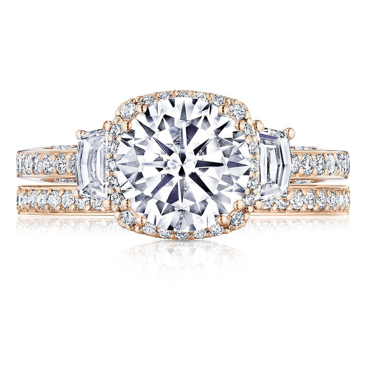 Round with Cushion 3-Stone Engagement Ring