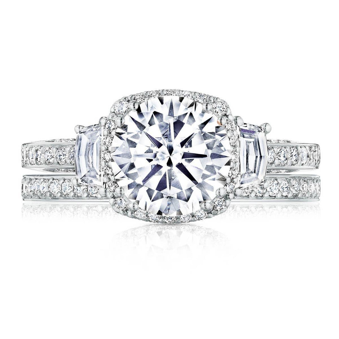 Round with Cushion 3-Stone Engagement Ring