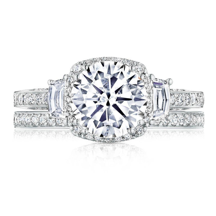 Round with Cushion 3-Stone Engagement Ring