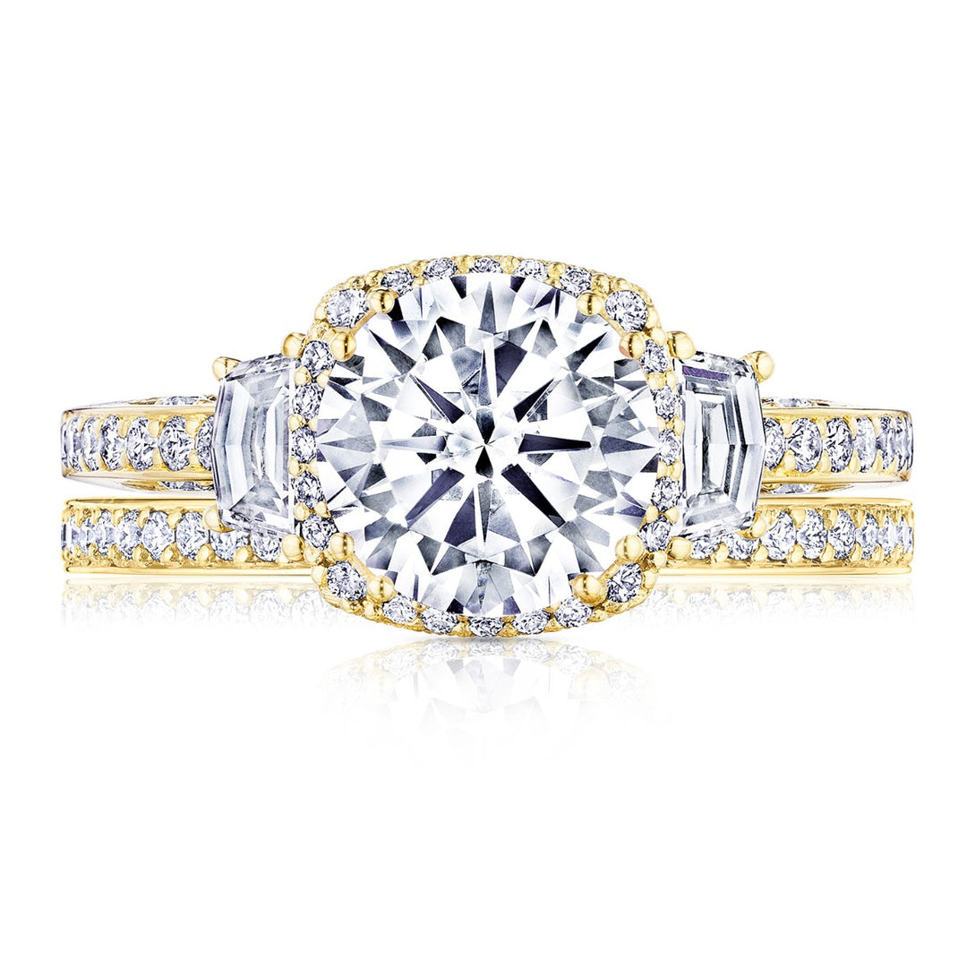 Round with Cushion 3-Stone Engagement Ring