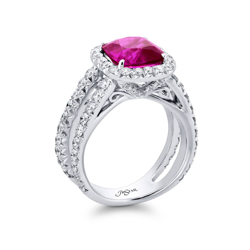 Platinum Cushion-Cut No-Heat Pink Sapphire Micro Pave Ring