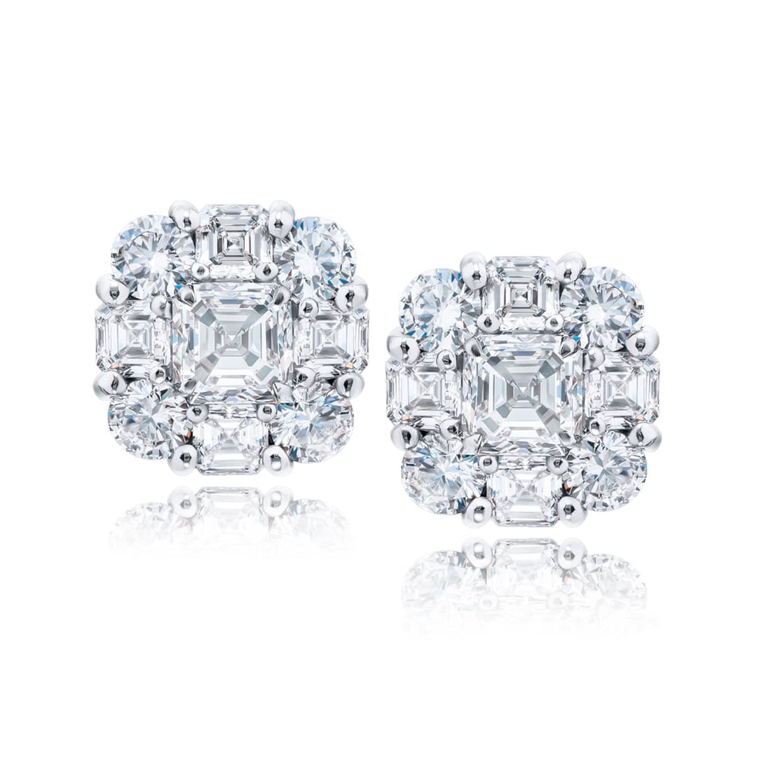 Platinum Square Emerald-Cut Diamond Stud Earrings