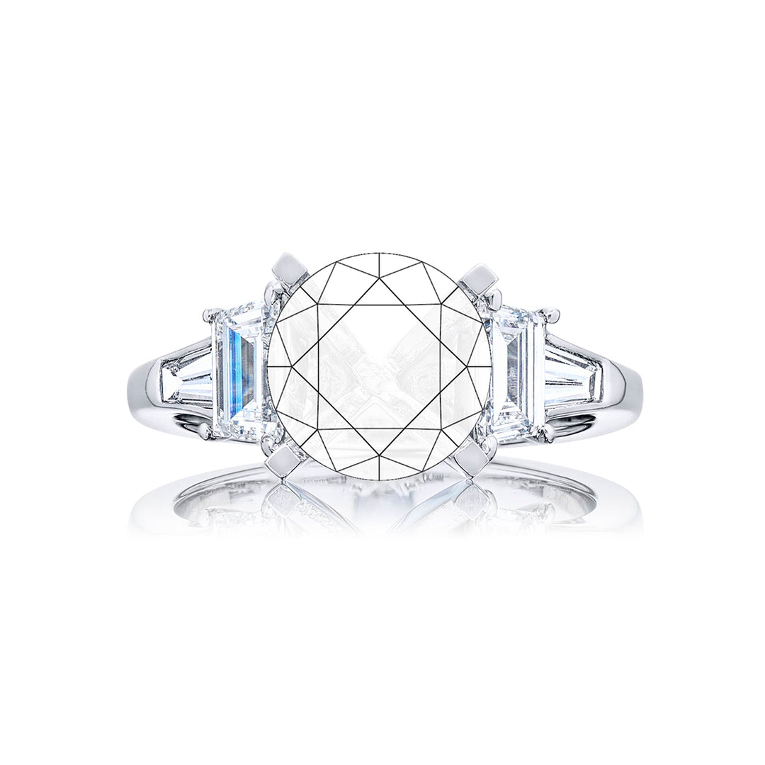 Dazzling Brilliance: Our timeless Diamond Semi-mount. These two beautiful trapezoid diamonds and two dazzling tapered baguettes diamonds are handcrafted in pure platinum.