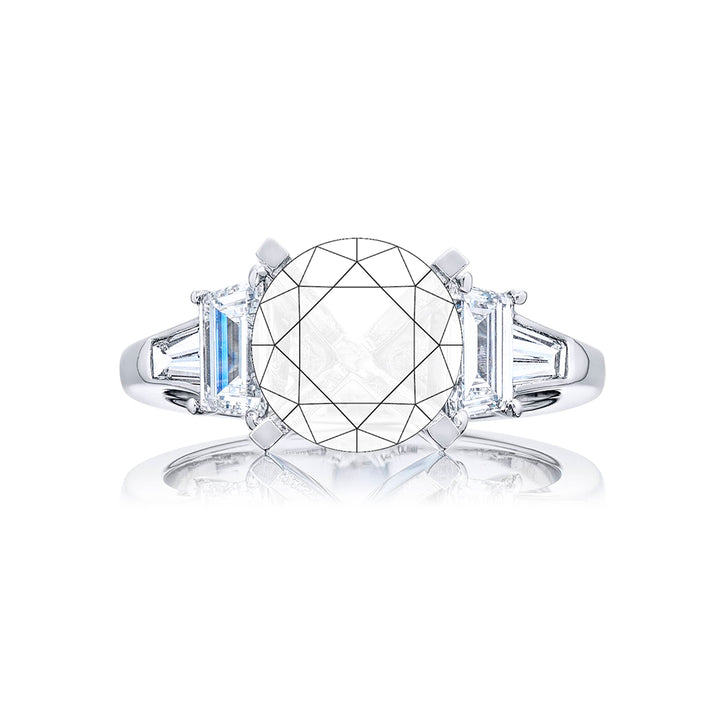 Dazzling Brilliance: Our timeless Diamond Semi-mount. These two beautiful trapezoid diamonds and two dazzling tapered baguettes diamonds are handcrafted in pure platinum.