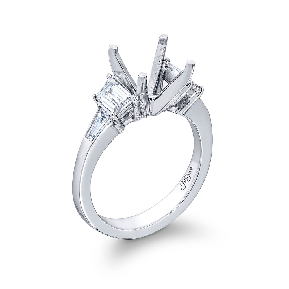 Dazzling Brilliance: Our timeless Diamond Semi-mount. These two beautiful trapezoid diamonds and two dazzling tapered baguettes diamonds are handcrafted in pure platinum.