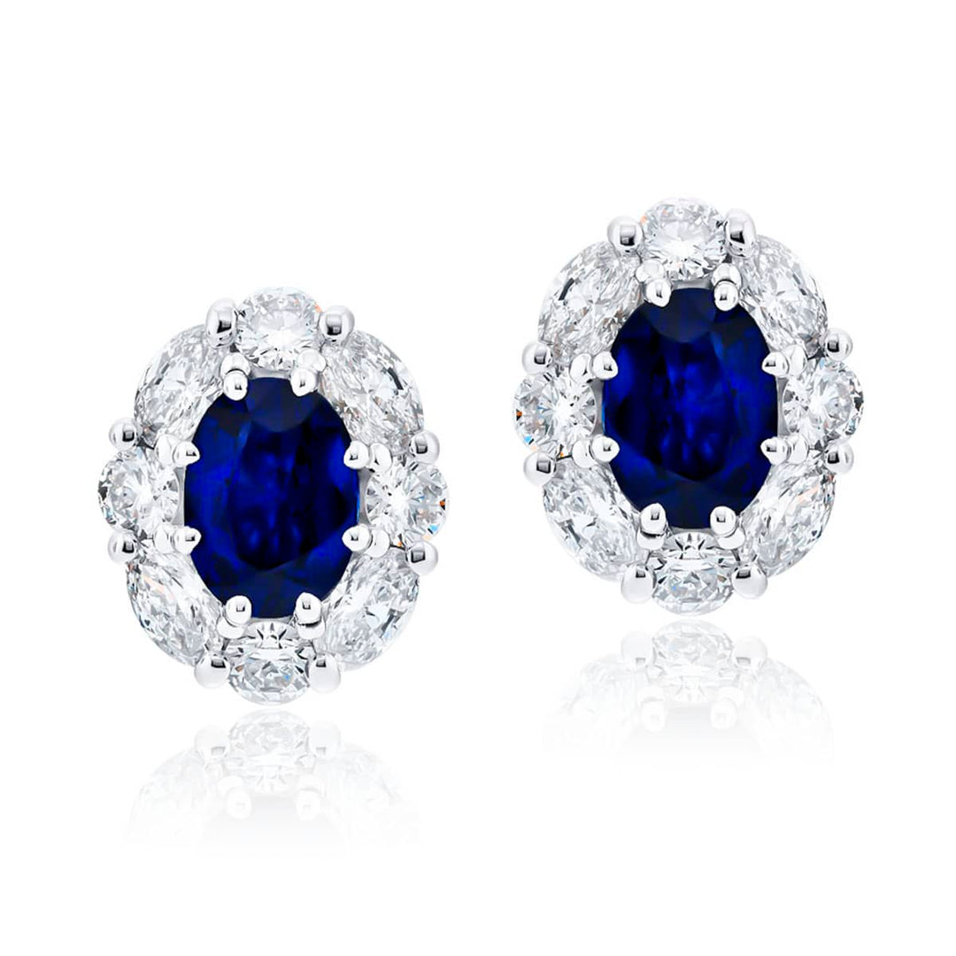 Platinum Oval Sapphire Encircled Stud Earrings
