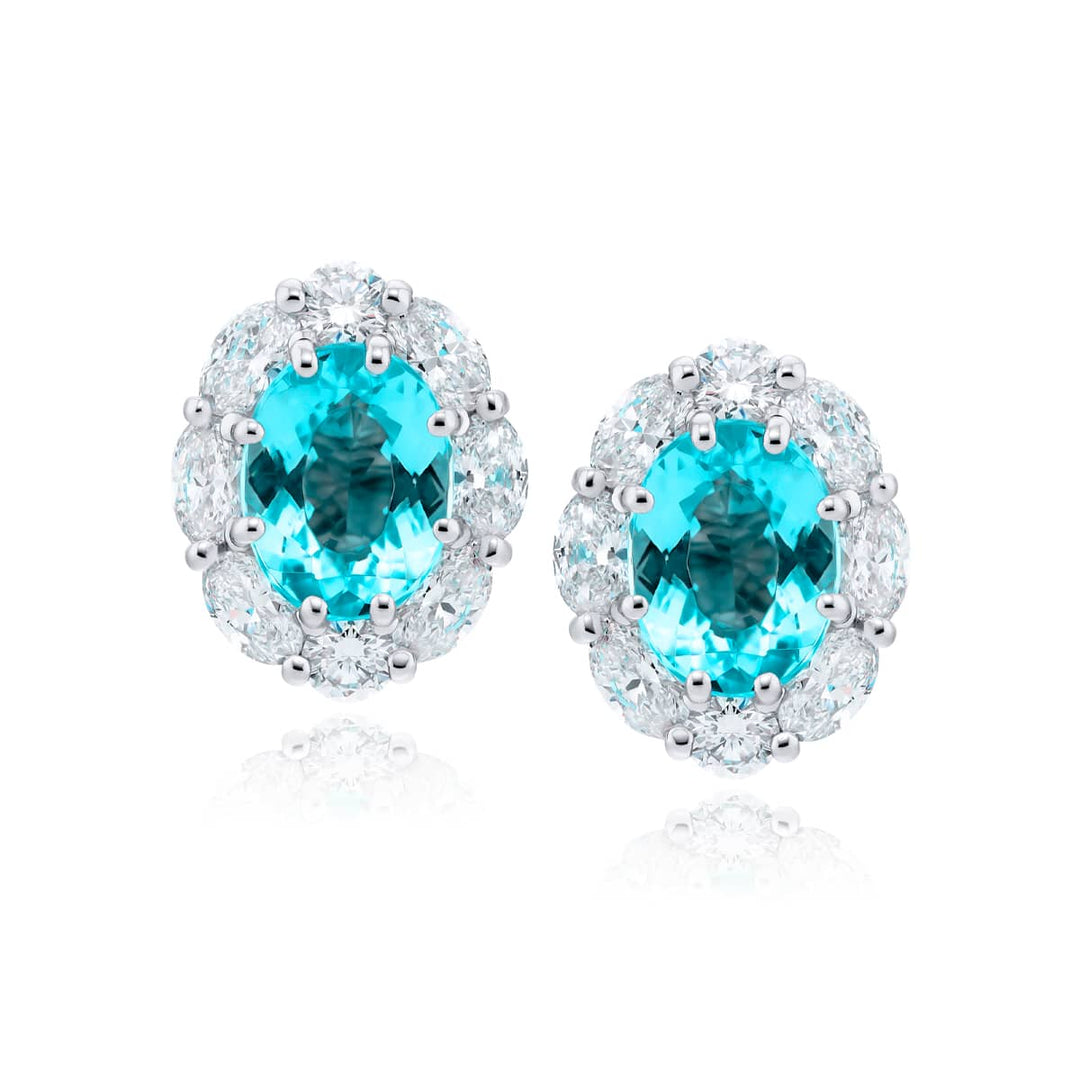 Platinum Oval Paraiba and Diamond Stud Earrings