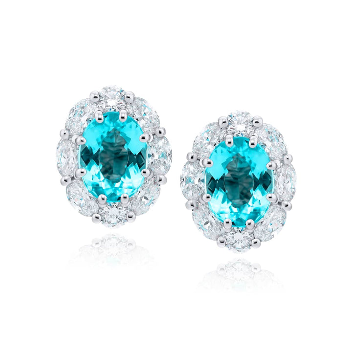Platinum Oval Paraiba and Diamond Stud Earrings