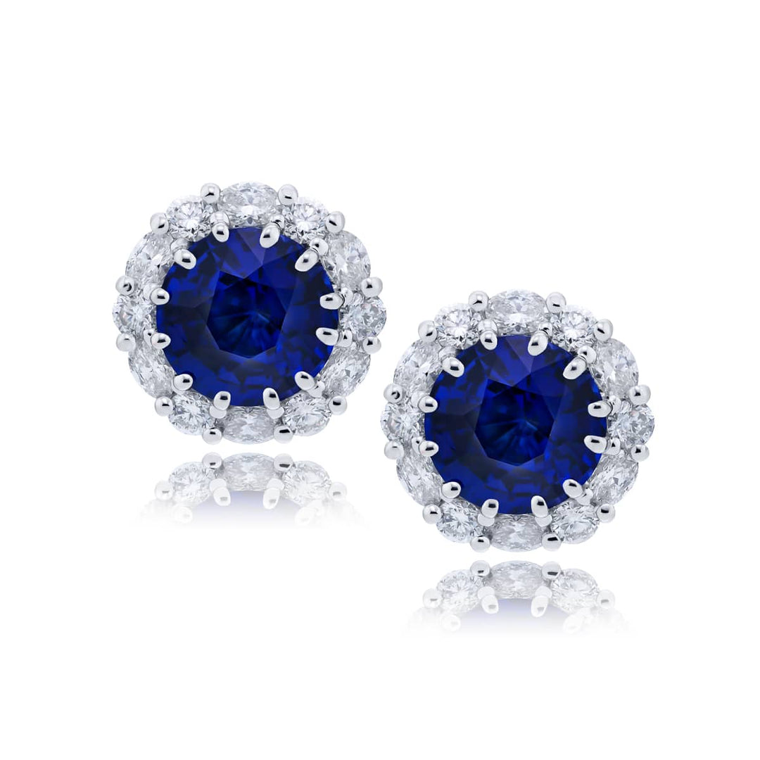 Platinum Round Sapphire Certified Stud Earrings
