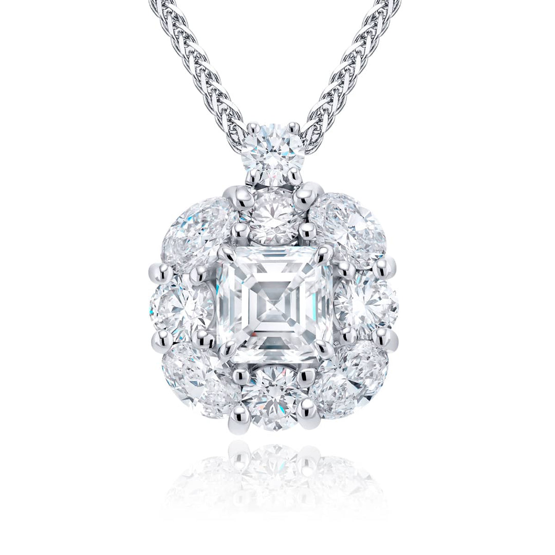 Platinum Square Emerald-Cut Diamond Pendant