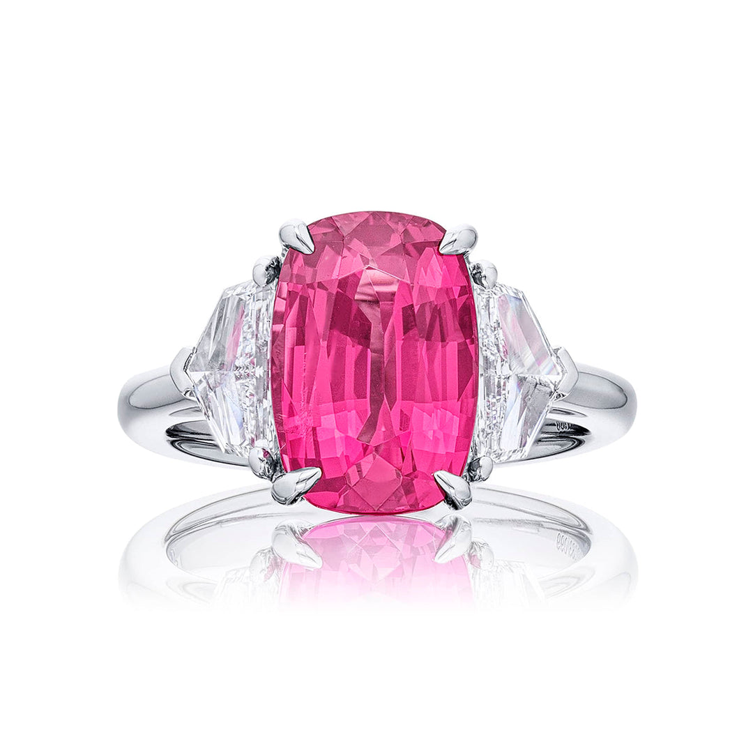 4.80 ct Certified No-Heat Pink Spinel & Diamond Ring | Oval-Cut Pink Spinel with Epaulet Diamonds in Platinum | Breathtaking Radiance by Jb Star