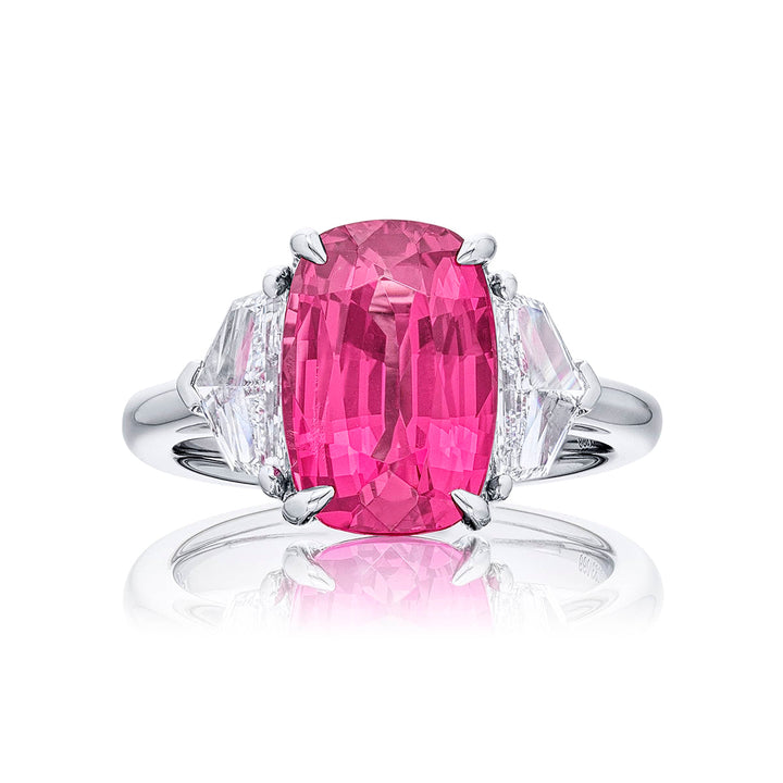 4.80 ct Certified No-Heat Pink Spinel & Diamond Ring | Oval-Cut Pink Spinel with Epaulet Diamonds in Platinum | Breathtaking Radiance by Jb Star