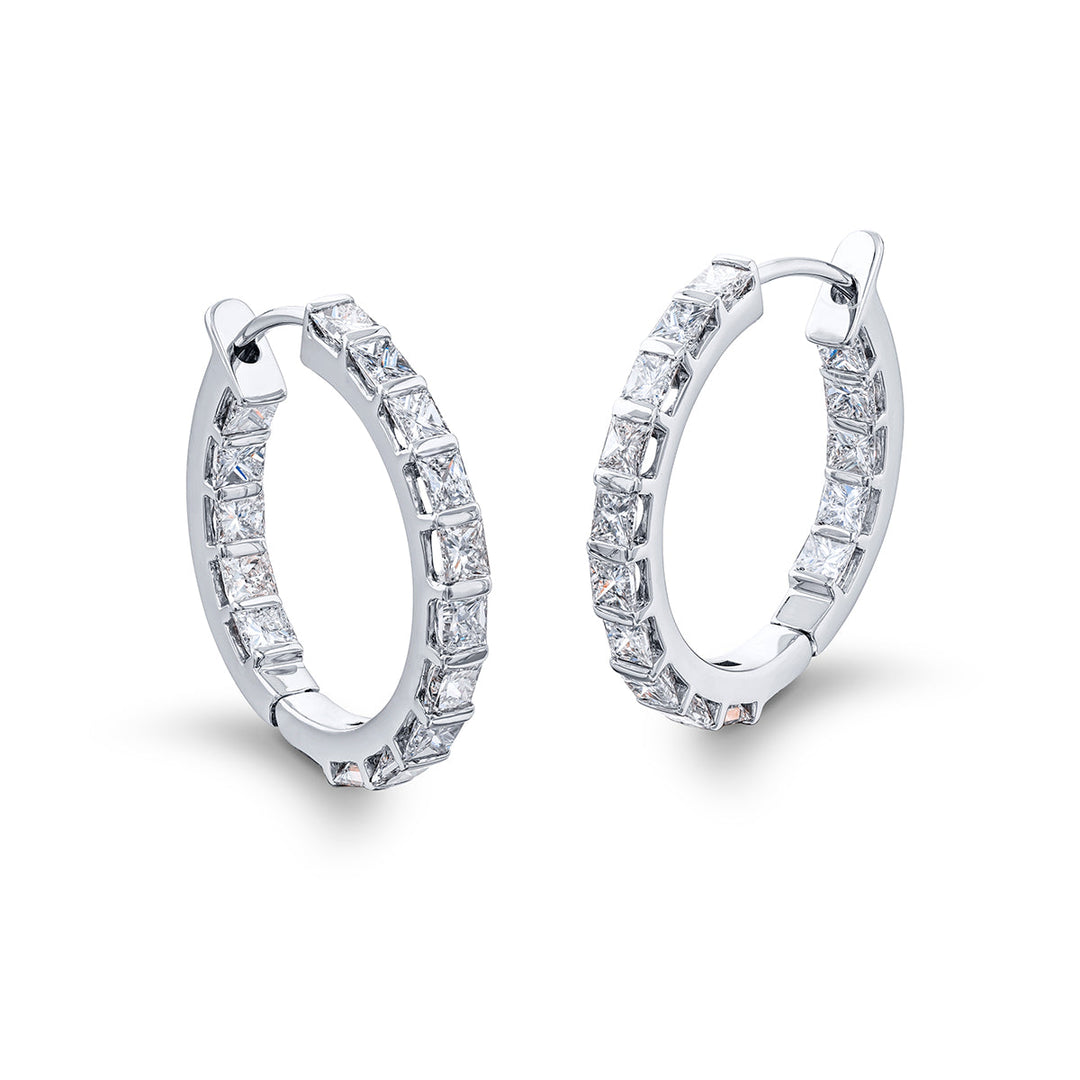 Classic Princess-Cut Diamond Hoop Earrings in Platinum