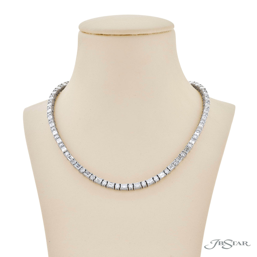 Platinum Emerald-Cut and Round Diamond Necklace