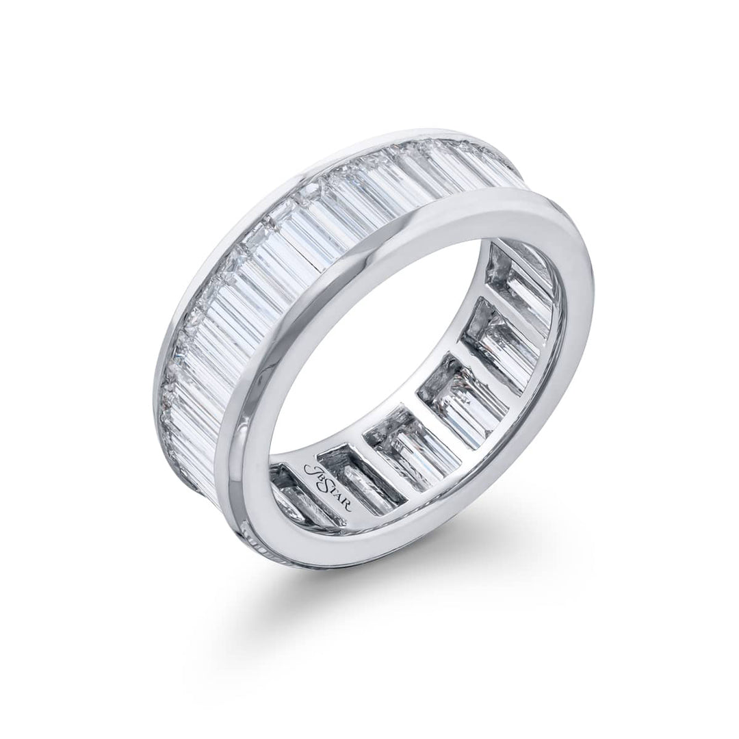Alluring Eternity: Our classic Channel Diamond Band. These thirty-eight gorgeous tapered baguette diamonds are handcrafted in pure platinum.