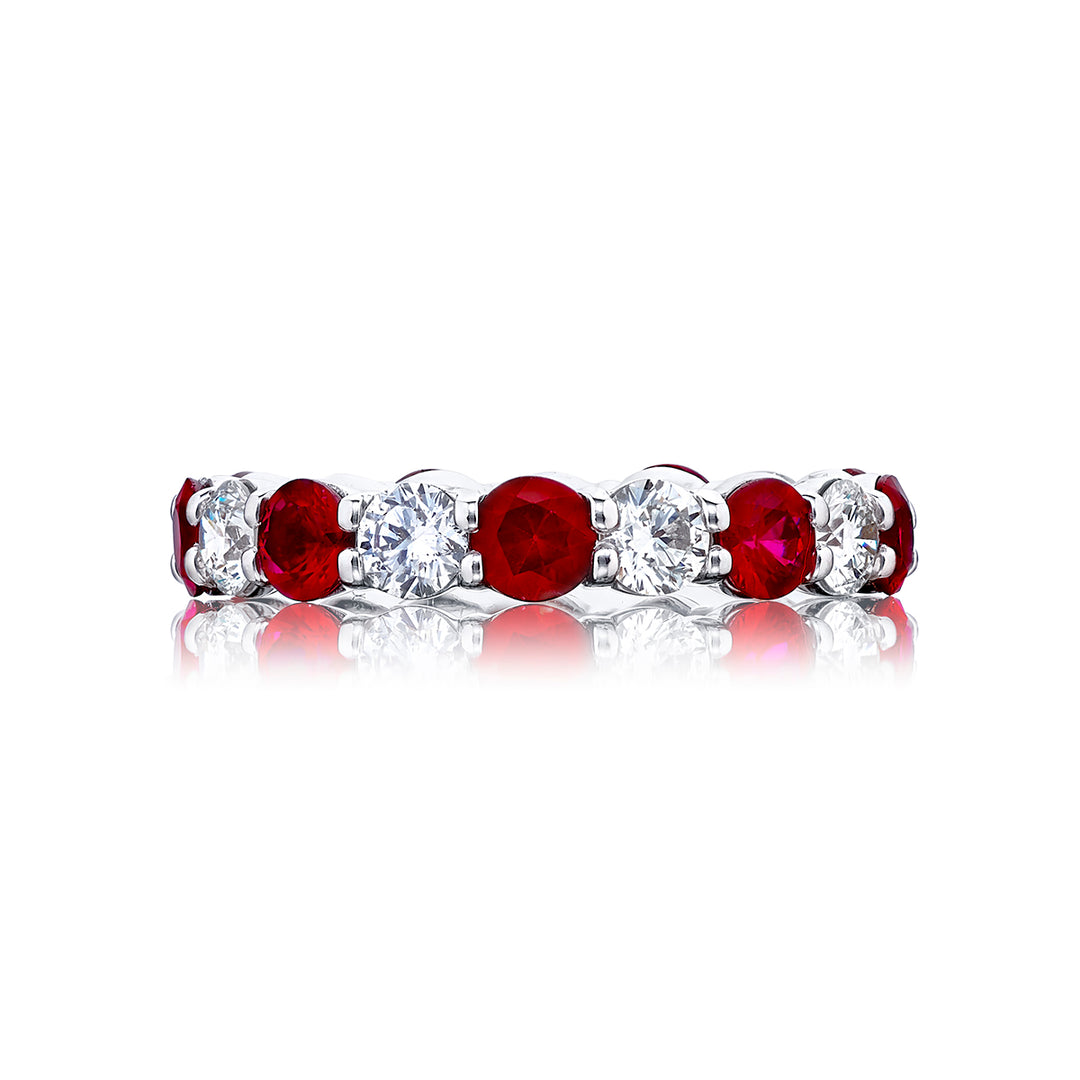 Ruby and Diamond Eternity Band in Platinum Prong Setting