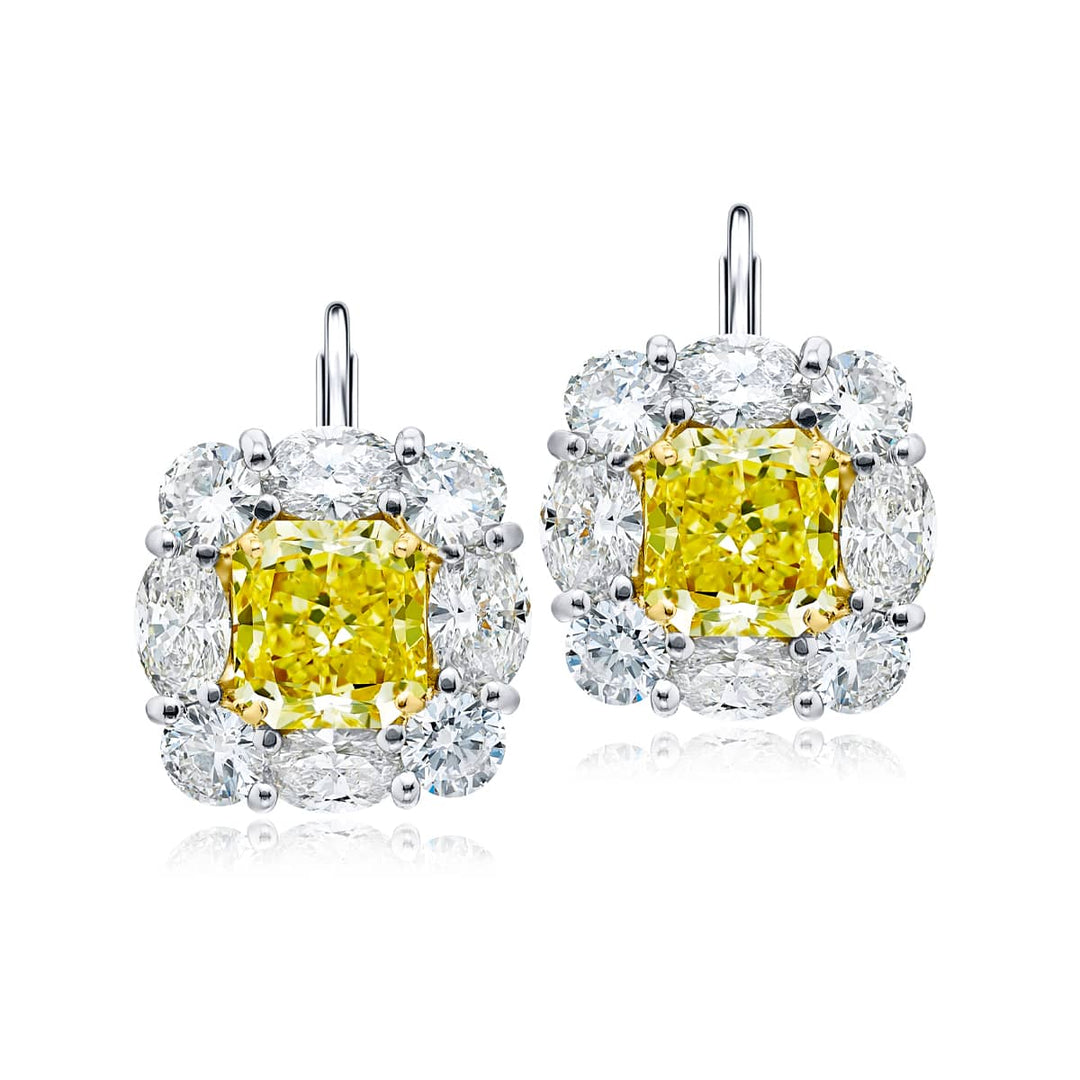 Platinum Radiant-Cut Fancy Yellow Diamond Certified Drop Earrings