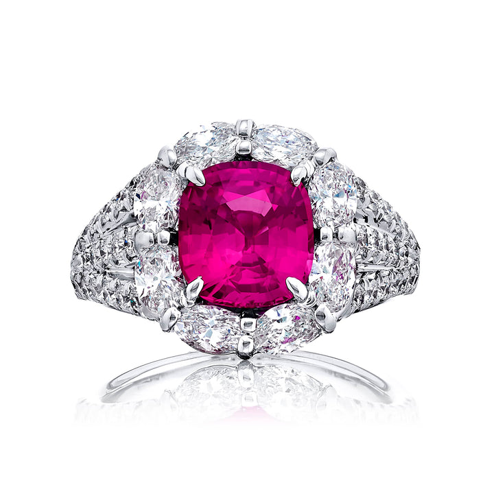 2.67 ct. Certified Burmese Cushion-Cut Pink Sapphire & Oval Diamond Ring in Platinum