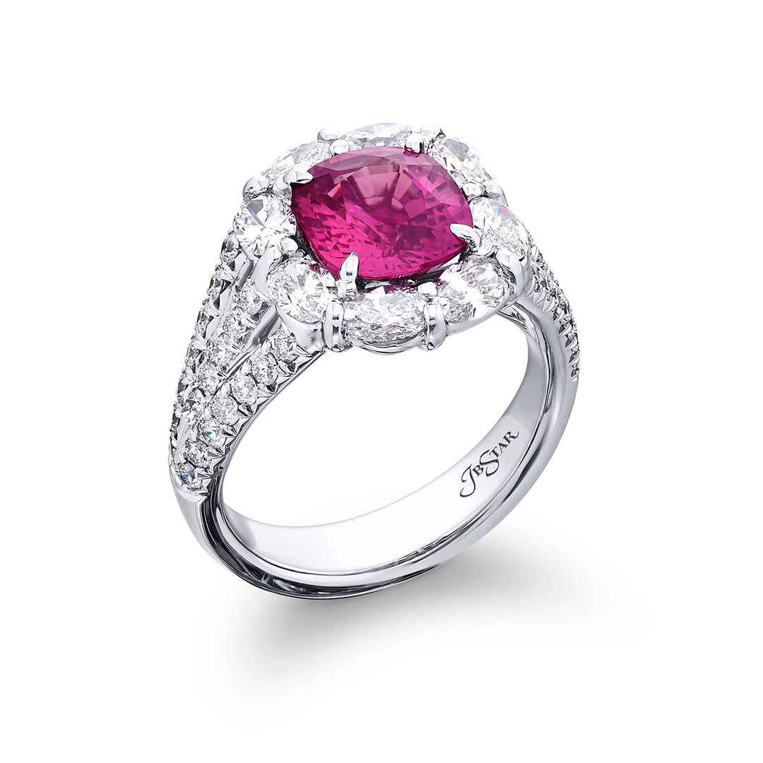 2.67 ct. Certified Burmese Cushion-Cut Pink Sapphire & Oval Diamond Ring in Platinum