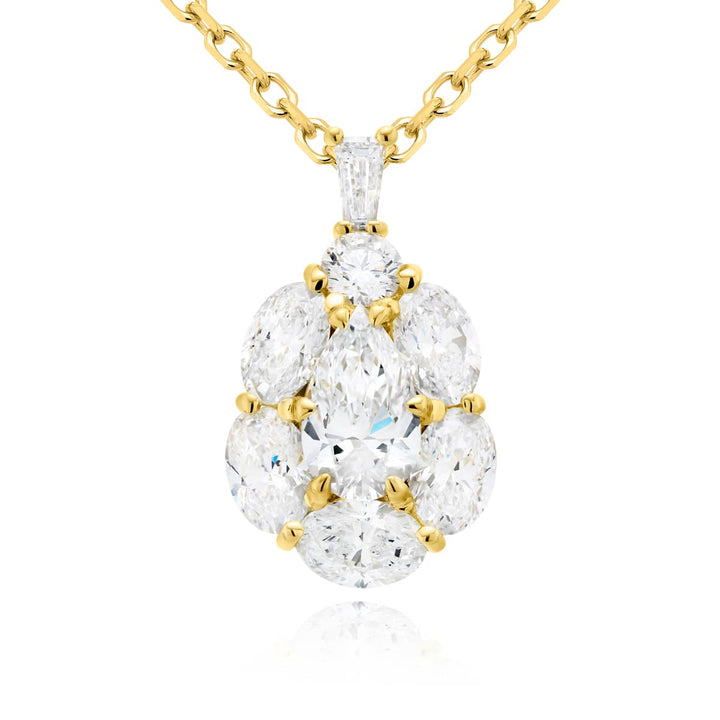 18K Yellow Gold Pear-Shaped Diamond and Oval Diamond Pendant